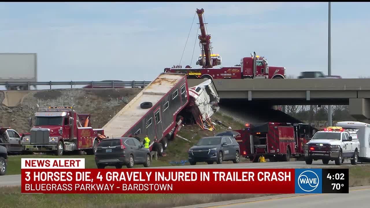 3 thoroughbreds killed after trailer crashes into overpass in Nelson County