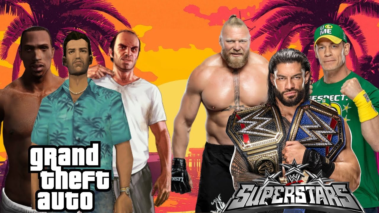 GTA Protagonists Vs Roman Reigns John Cena & Brock Lesnar WWE 2K23