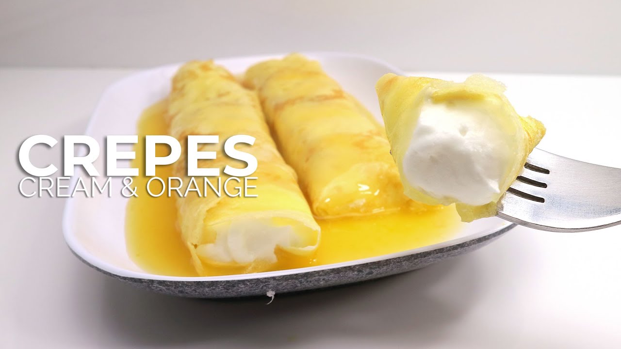 CREPES GULUNG DENGAN ISIAN CREAM DAN SIRAMAN SAUS JERUK // CREAM AND ORANGE CREPES