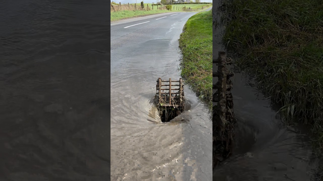 Unclogging a Drain on a FLOODED Road 😮🌧️ Rain takes over #rain #satisfying #water