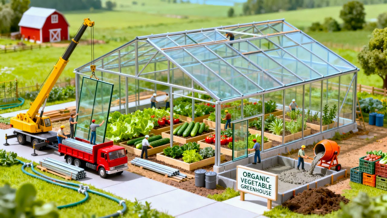 Miniature Construction: Building an Organic Greenhouse & Veggie Processing for Farm Barn 🥬🏡