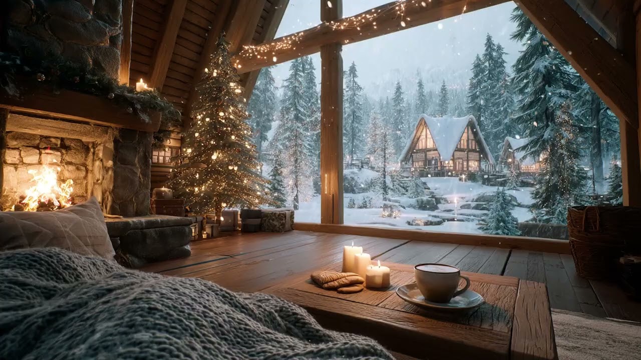 Calm Christmas Piano Music with Fireplace Sounds for Long Winter Nights and Deep Sleep