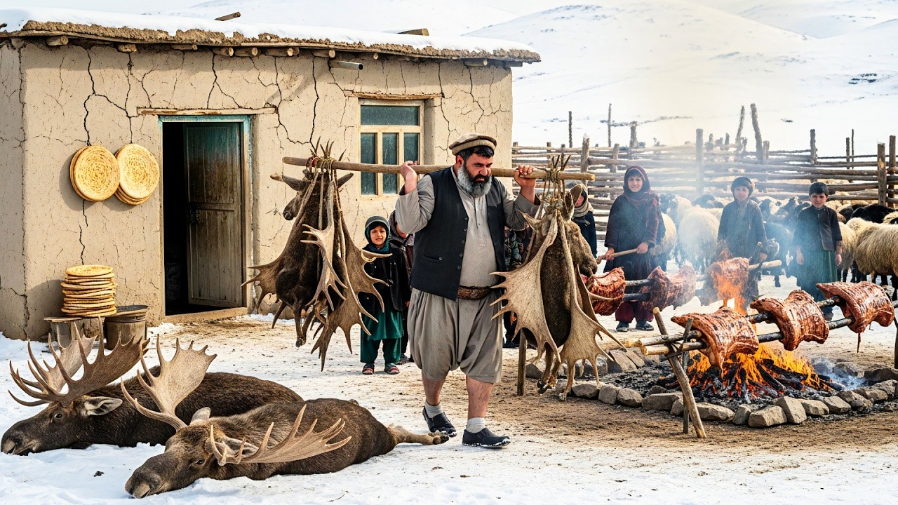 Afghanistan Survival | Hunting 10 Wild Moose – Giant Fire-Roasted Meat & Fresh Bread