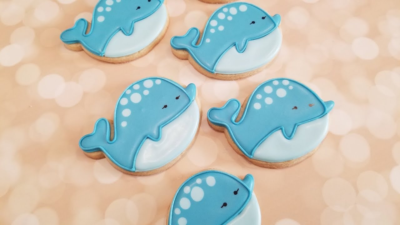 Chubby Blue Whale Decorated Sugar Cookies on Kookievision