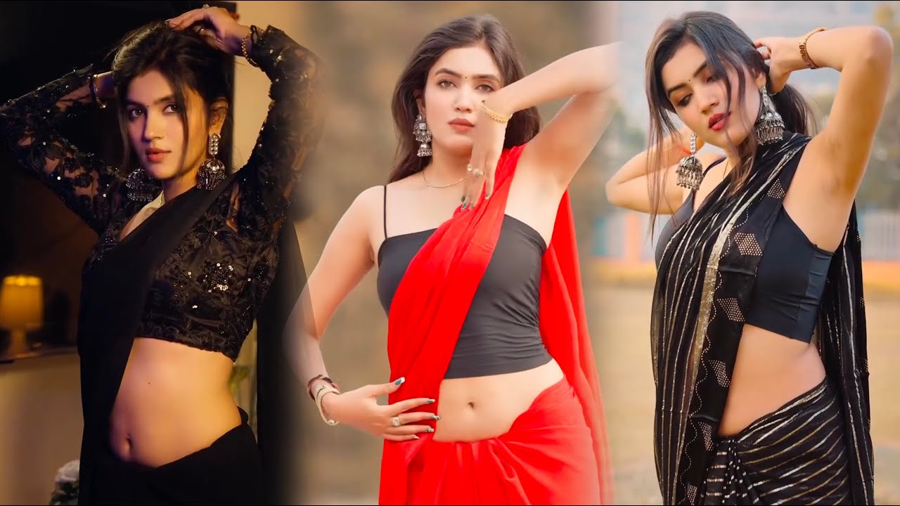 Mahi Dhaka's Stunning Red Saree Paired with Black Sleeveless Blouse – Fashion Photoshoot