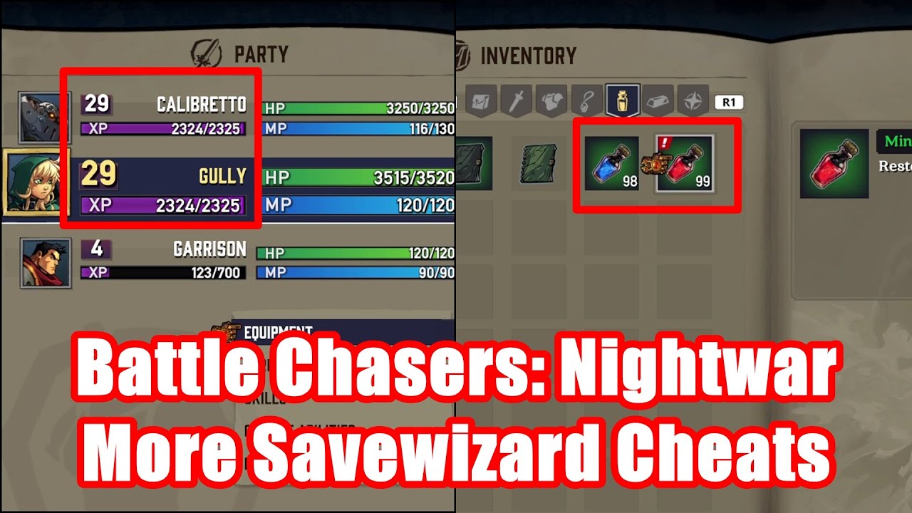 PS4 Battle Chasers: Nightwar Level and Flasks cheats (savewizard required)