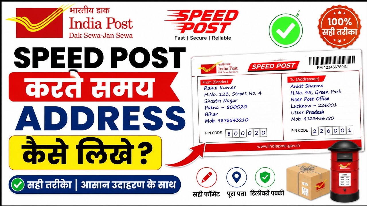 Speed Post Address Kaise Likhe?, Speed post ke liye envelope tyaar kaise karen?