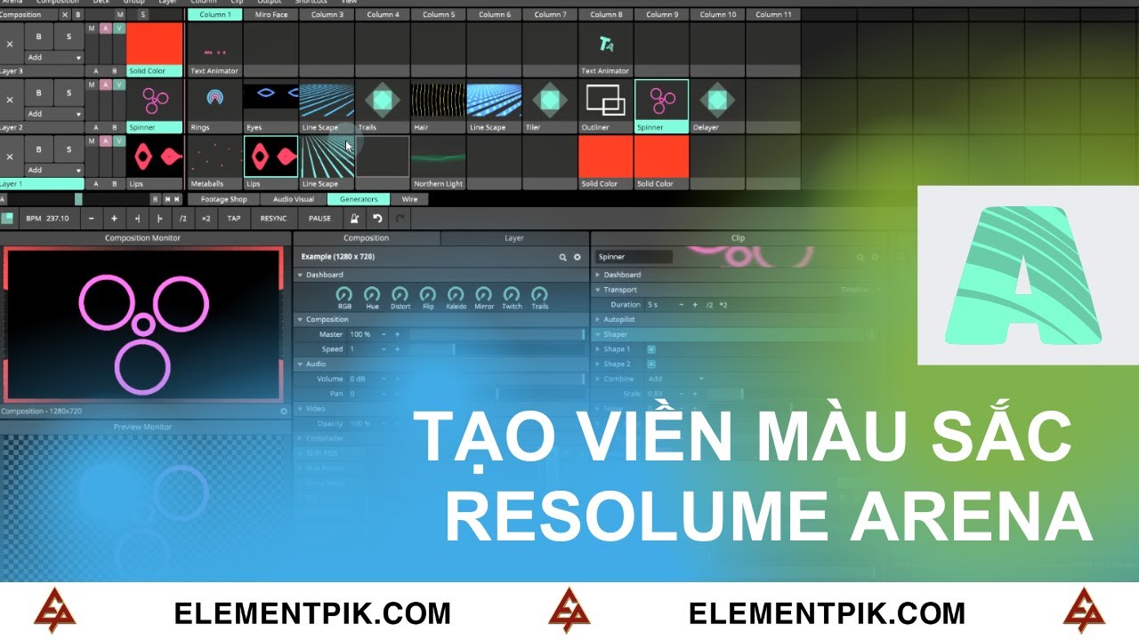 Tạo viền màu sắc chạy trong Resolume Arena[ElementPik.com]