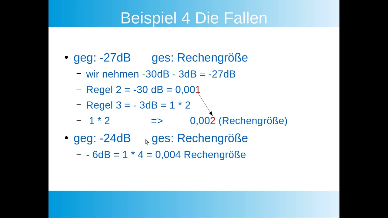 Dezibelrechnen ohne Taschenrechner negative dB Werte