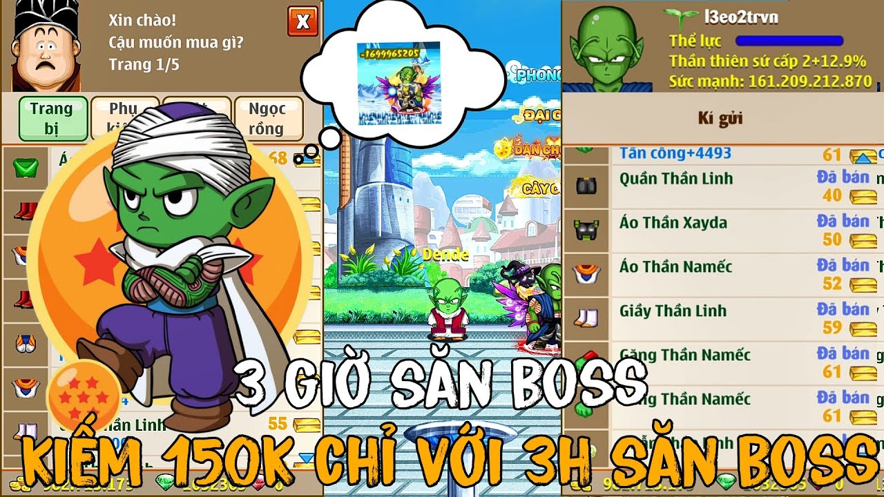 Ngọc Rồng Sao - 3h săn boss bằng namek top 1 4 sever th&igrave; kiếm được bao nhi&ecirc;u tiền !