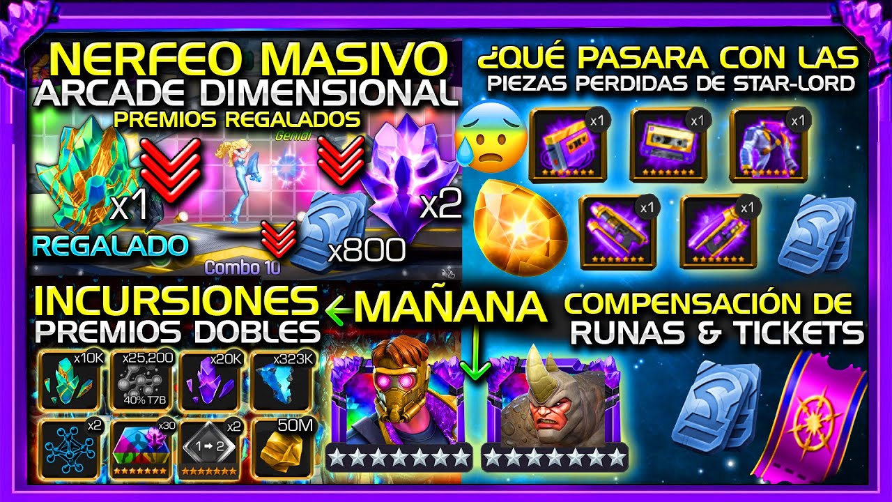 NERF ARCADE DIMENSIONAL! INCURSIONES+STARLORD “RETRASADOS” COMPENSACIÓN xREWORK ARCADE & MÁS | MCOC