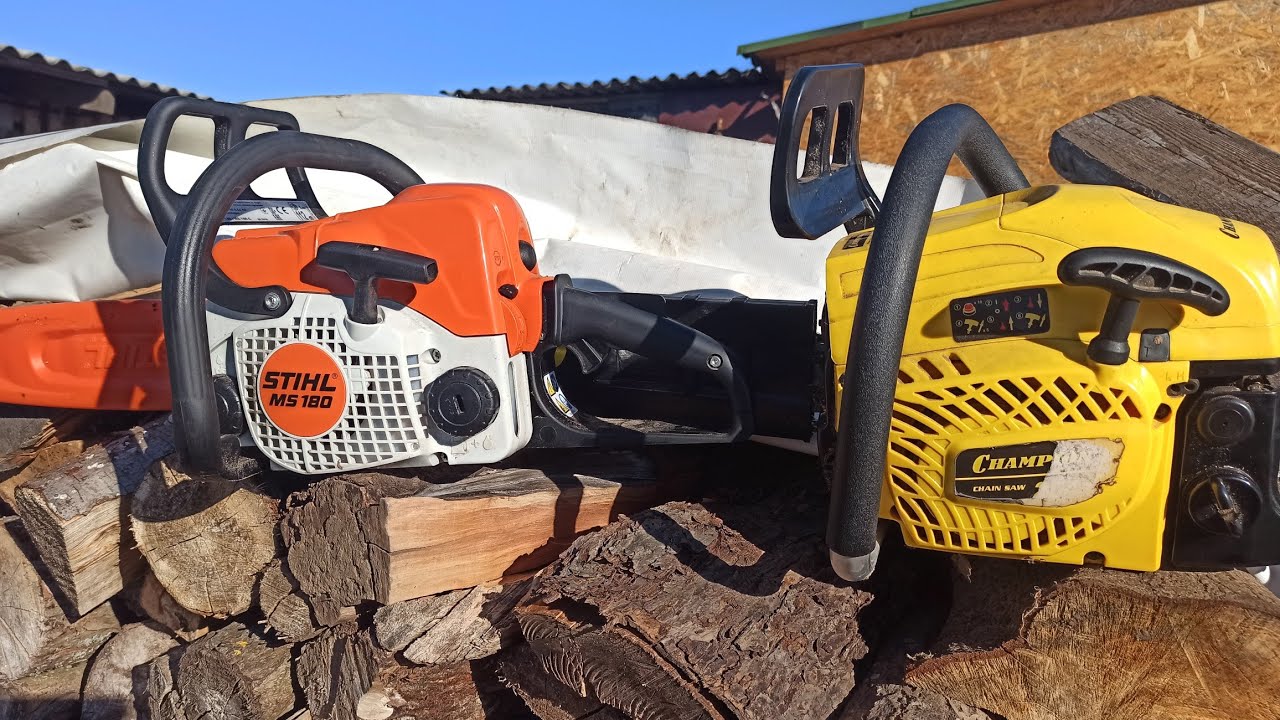 Сравнение бензиновых и электрической пилы. Champion 254-18 vs Stihl MS 180. Champion 324N-18.