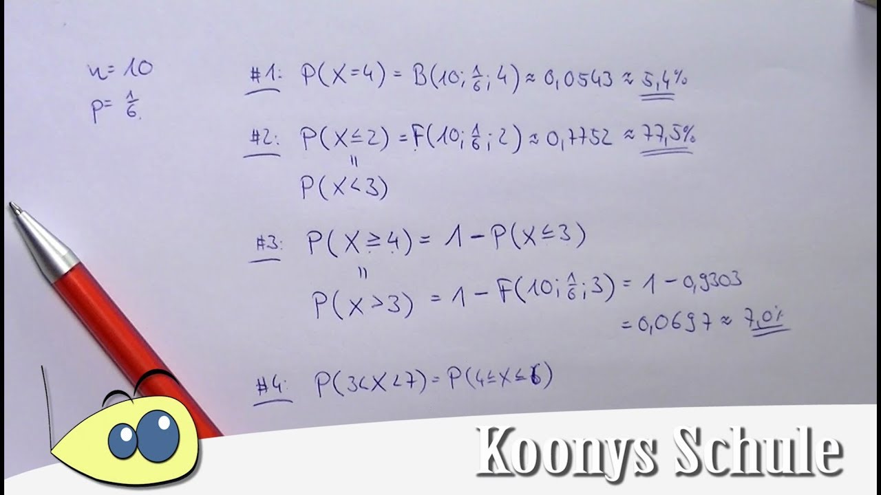 Aufgabentypen Bernoulli-Ketten mit Tabelle am Beispiel vorgerechnet | Stochastik