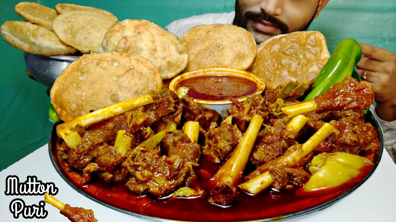 Spicy Mutton Curry With Puri Eating Mukbang - Aloo Kochuri Mutton Kasha Bengali Food 1 Foodie