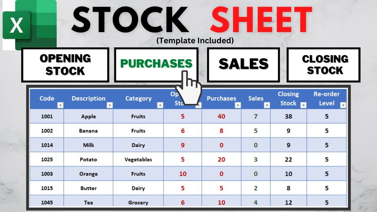 Creating a Simple Stock Sheet Template in Excel With Navigation Bar | Inventory Management