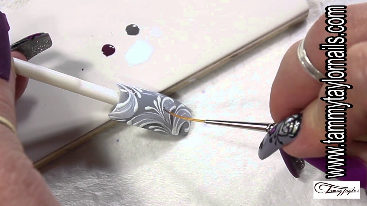 ♡ Tammy Taylor - Baroque Touches Brush Strokes Nail Art Demos