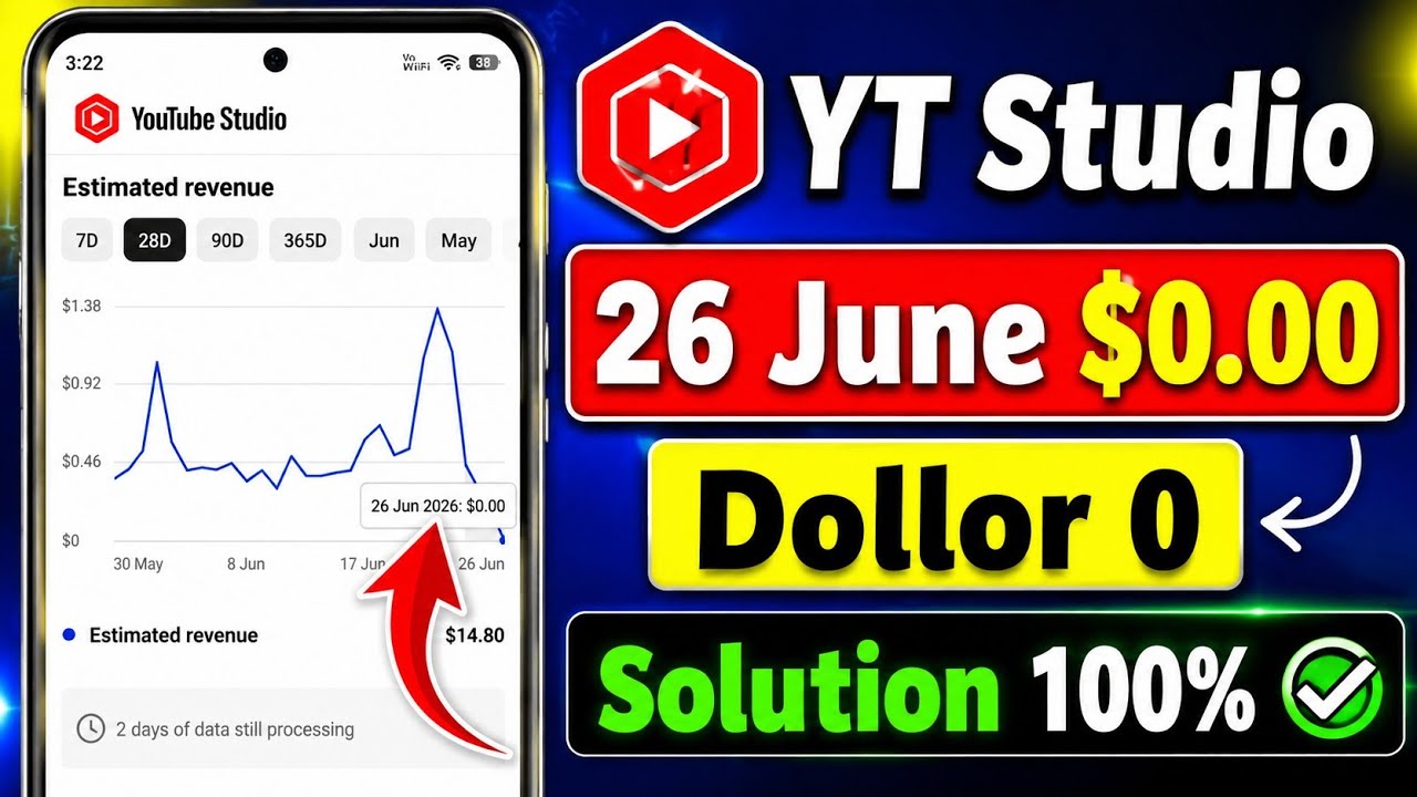 YT Studio June 26 $0 Revenue Problem 😭 | YouTube Revenue Not Showing | YT Studio $0 Revenue Probl...
