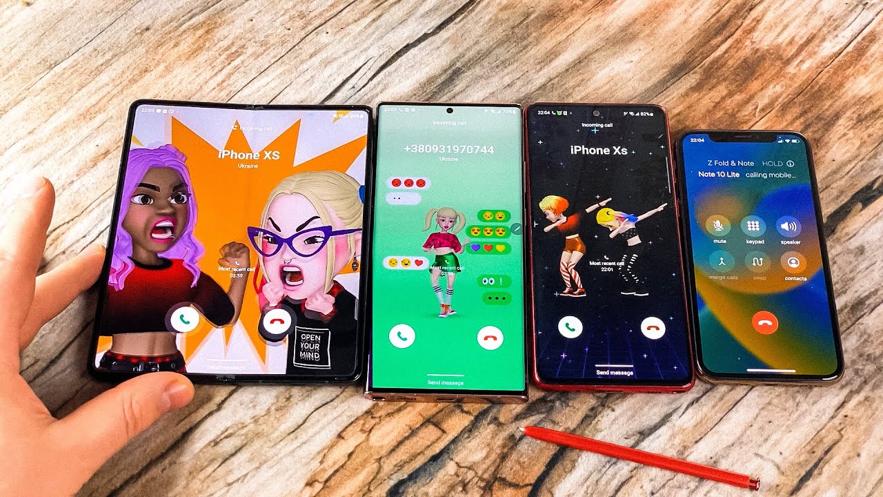 Z Fold 3 vs Note 20 vs Note 10 Conference Incoming Calls iPhone Xs Outgoing Call AR Zone Emoji