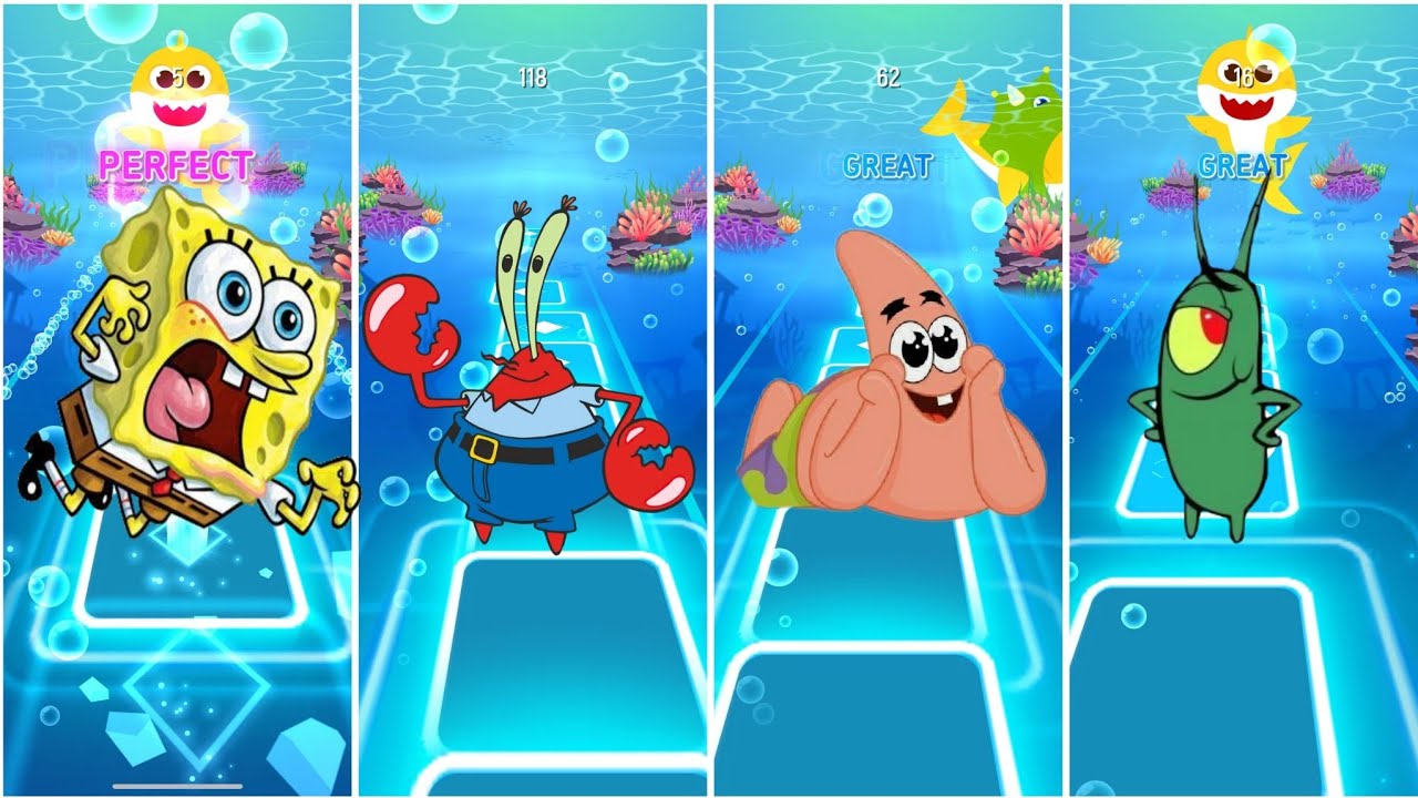 SpongeBob 🆚 patric star 🆚 Mr karbs 🆚 Sandy cheeks EDM rush tiles hop