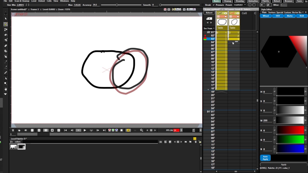 OpenToonz 5 создание кадров, прозрачность, Onion skin, Xsheet, анимация