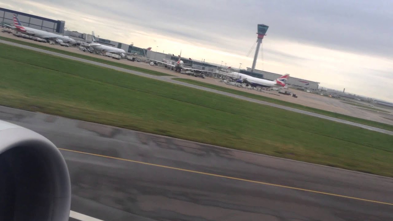 Take off from LHR aboard an American Airlines B777-300ER (77W)