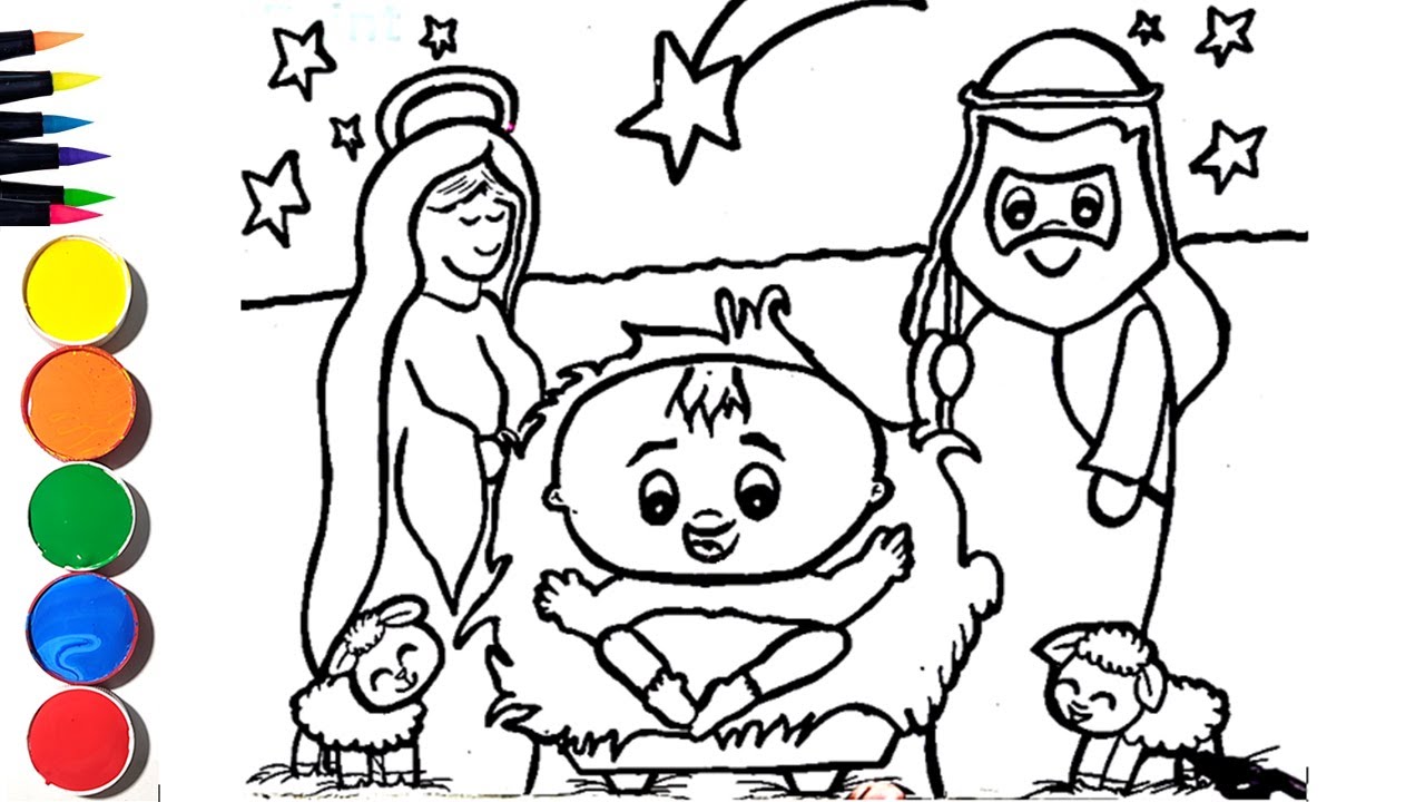 Cómo Dibujar y Colorear Nacimiento  De Jesús ✝️ ✏️🎨🌈 Dibujos para Niños