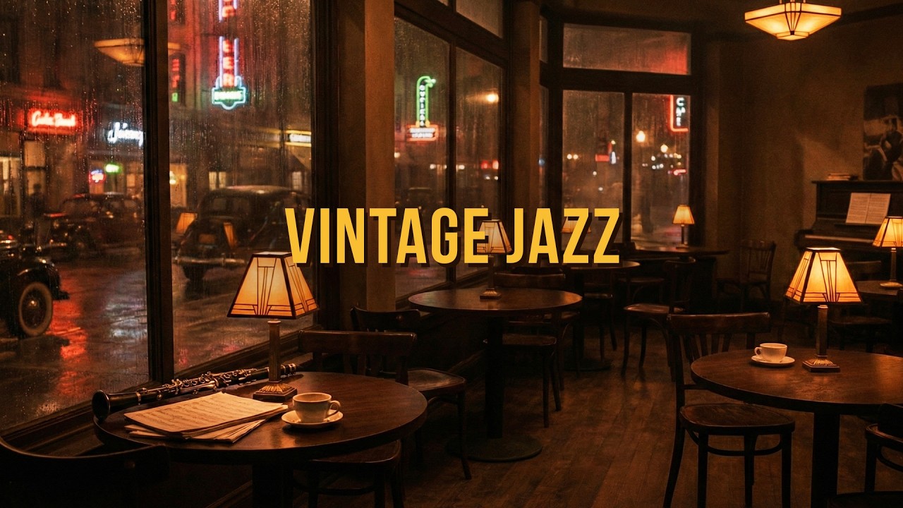 Vintage 1940s Jazz Café on a Rainy Night | Study Ambience