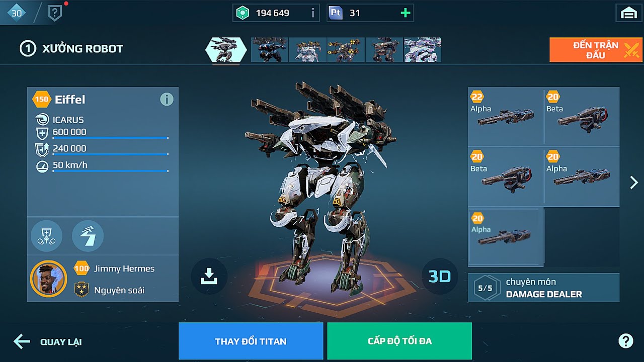 [War Robots] mạnh tỉ lệ nghịch với thời gian sống Eiffel Venire Vincere
