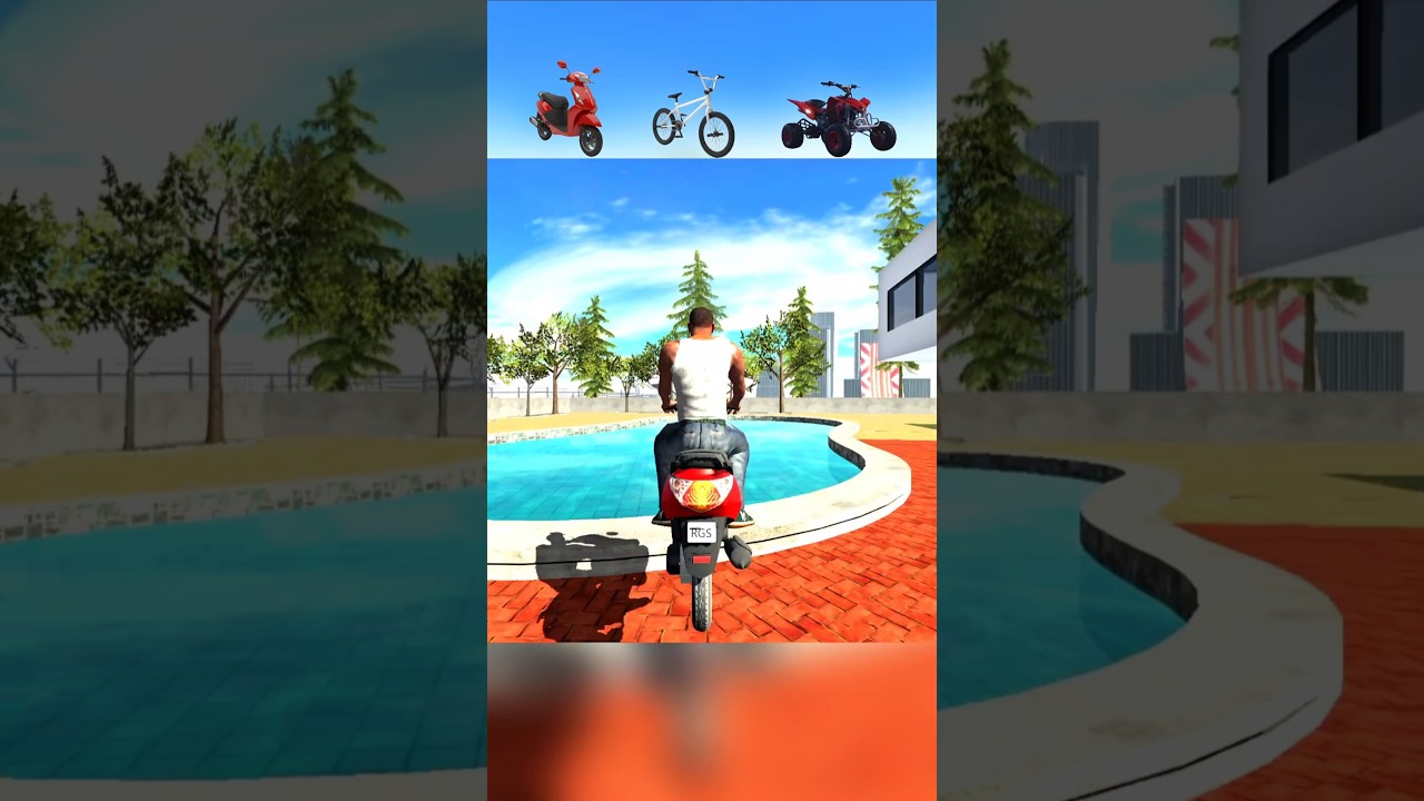 Indian Bike Driving 3D: 3 Vehicles Vs Swimming Pool Jump Challenge! 😱🔥#gaming #shorts #challenge