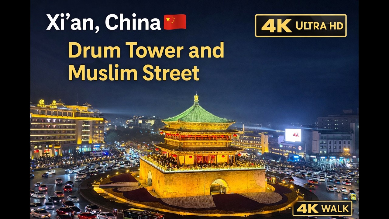 4K Walking Tour of Xi’an, China | Bell Tower & Muslim Street