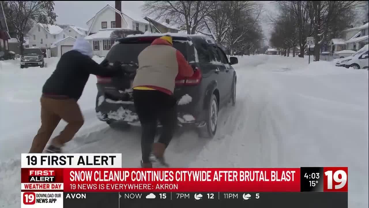 Snow cleanup continues across Akron
