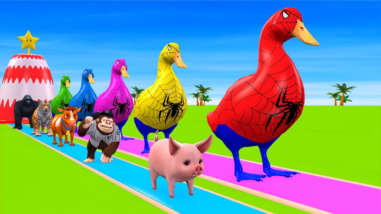 Long Slide Game With Cow Elephant Gorilla Hippopotamus Tiger 3d Animal Game Funny 3d Animals