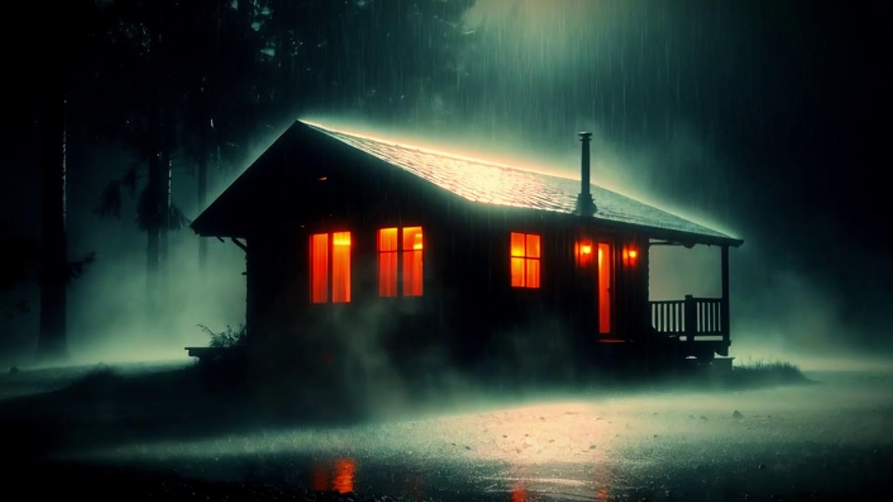 LIVE 24/7  🌧️ Rainy Cabin at Night  🔥 | Deep Sleep  😴 |  Relaxing Nature Sounds |  Dark Screen for B