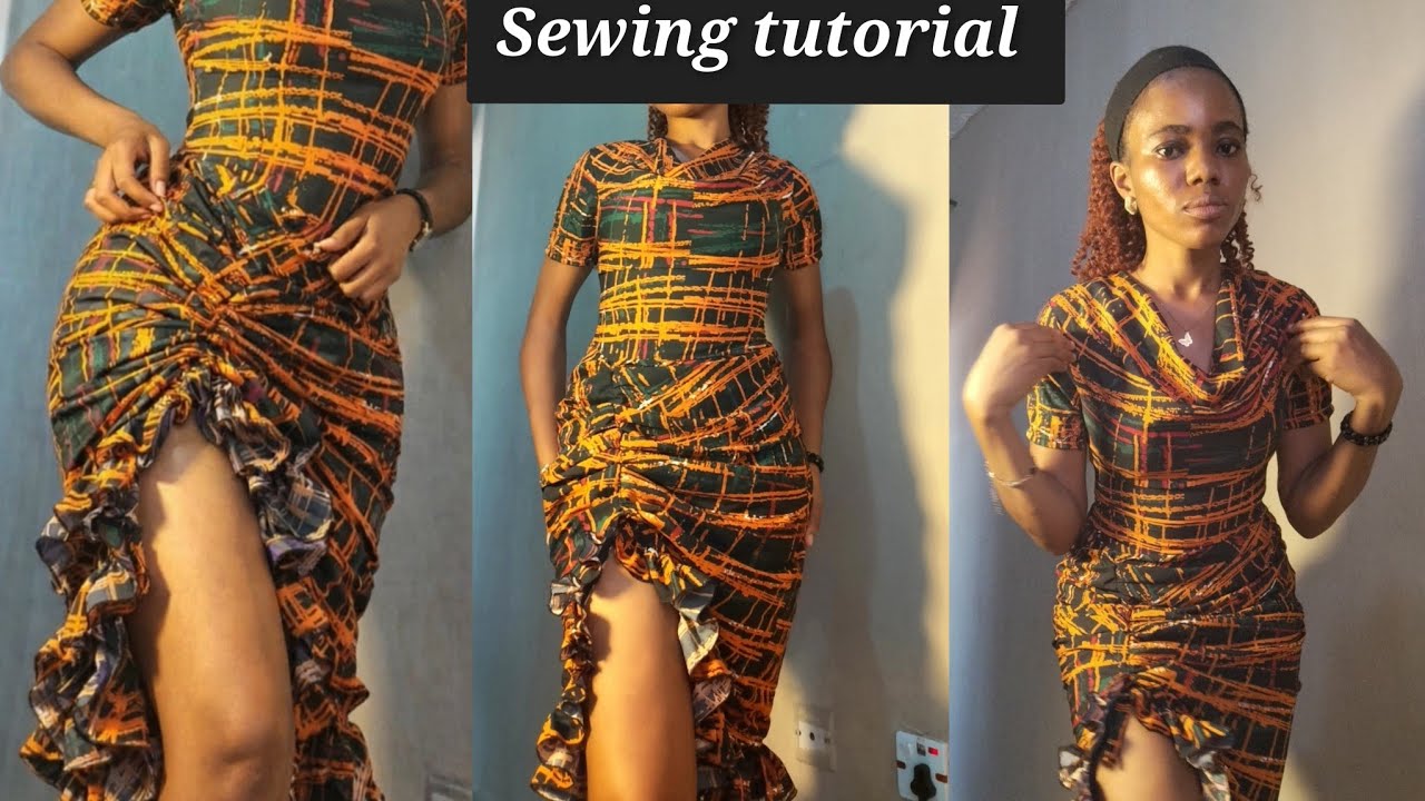 DIY: How to sew this trendy draped ruched gown with cowl neck/pattern drafting and sewing tutorial