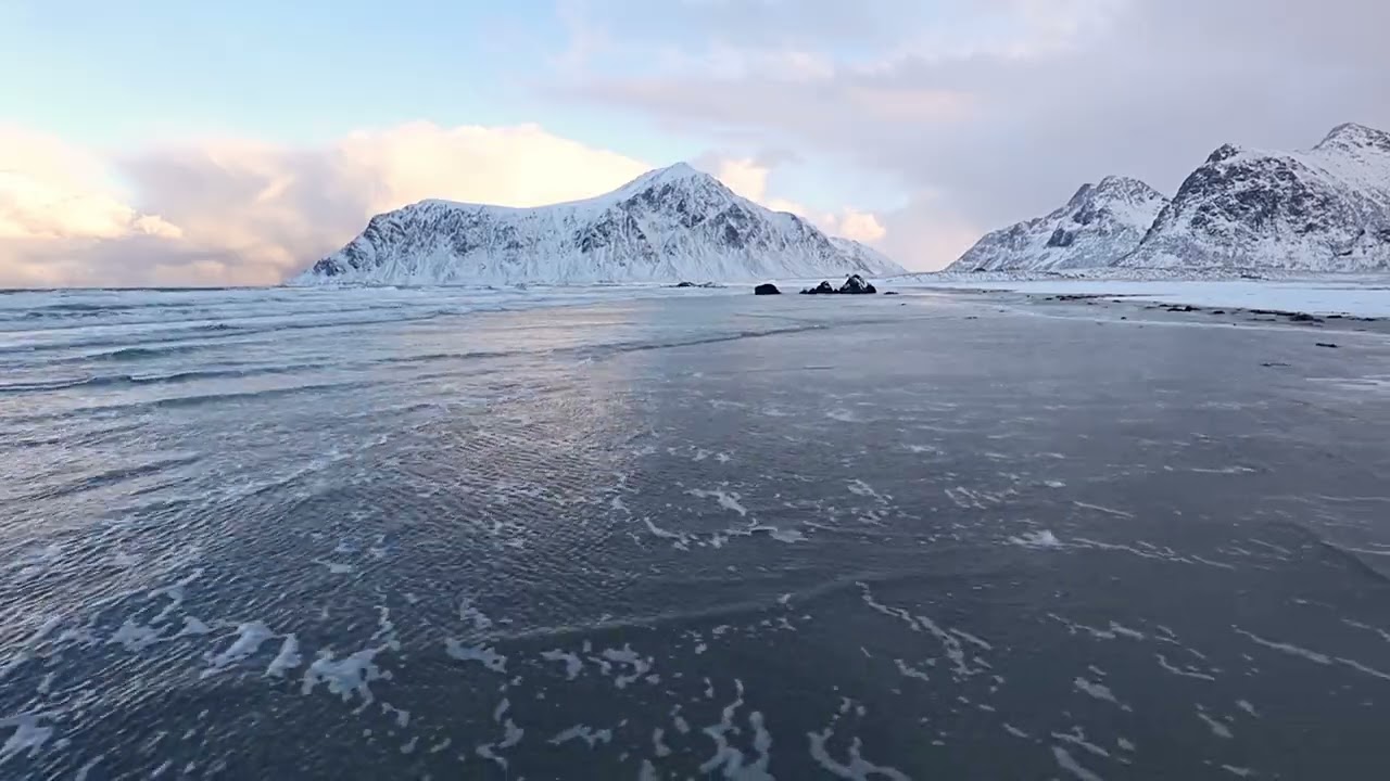 Ocean Waves Sounds - Frozen Winter Landscape - 3 Hours - 4K