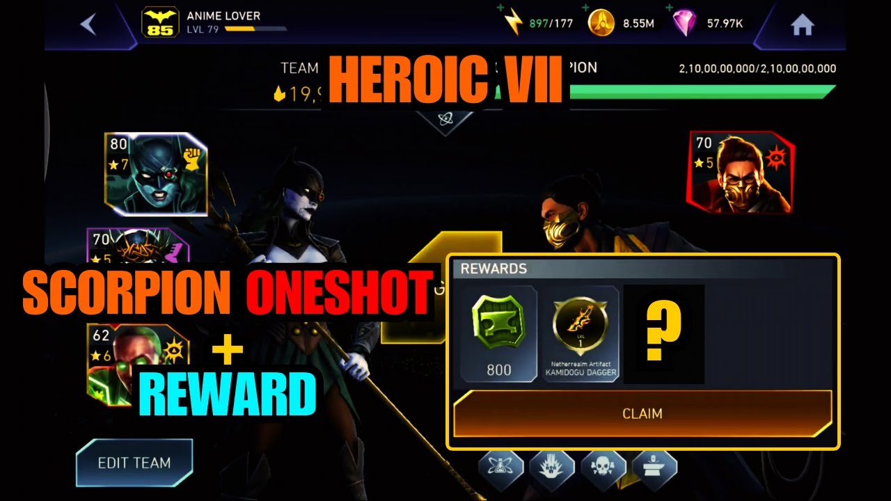 Heroic VII Boss Scorpion Oneshot + Reward | Realm Klash | Injustice 2 Mobile