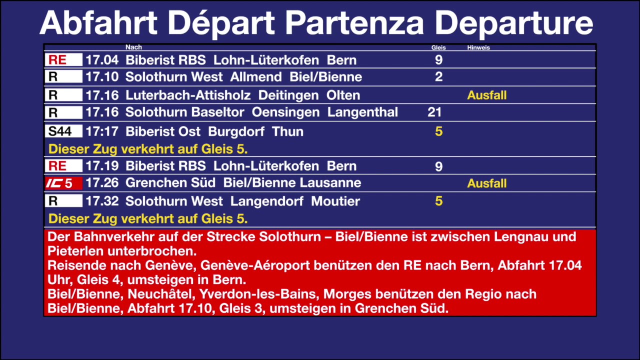 SBB Ansage - Verbindungen in Solothurn + Reisehinweise nach Genève-Aéroport