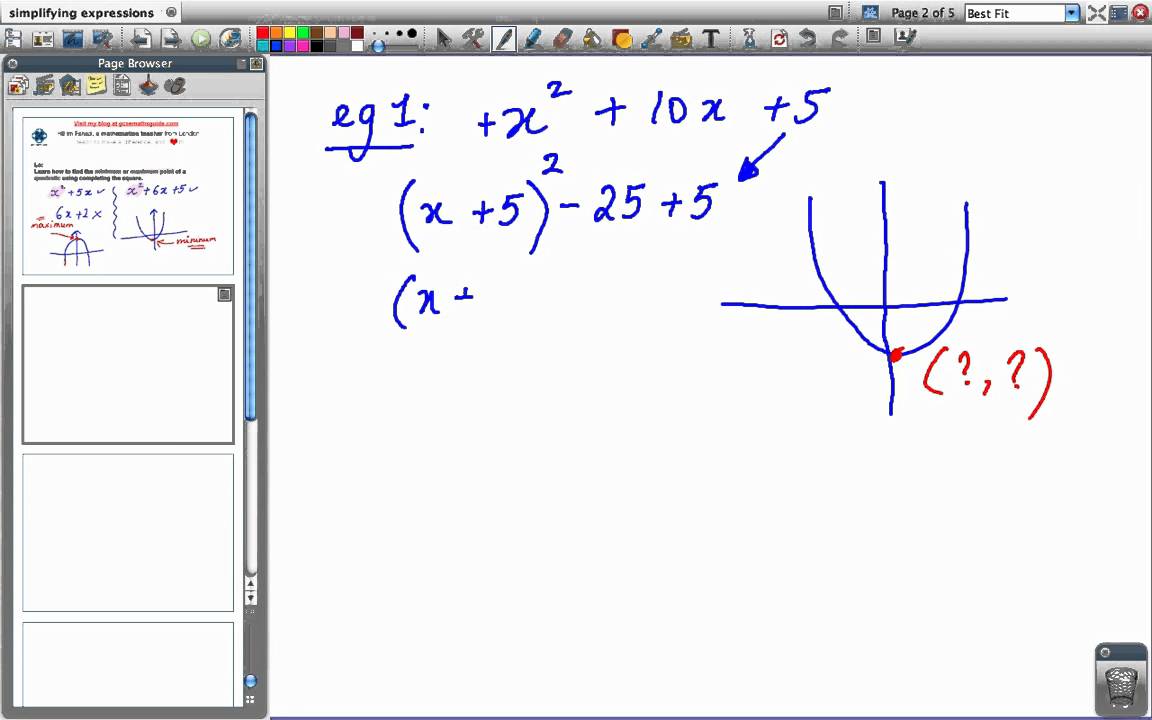 min and maximum from completing the square