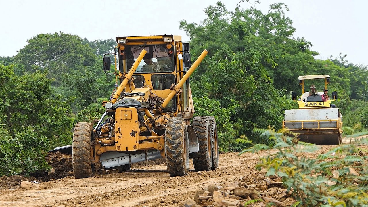 Amazing Stone Pushing & Mixing Techniques With Road Construction Machinery | Commune Road Project