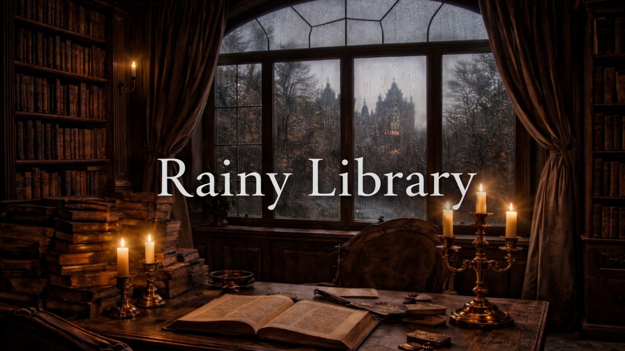 Dark Academia Library 🌧️ RainCozy Candlelight Study Ambience for Deep Focus, Relaxation & Sleep