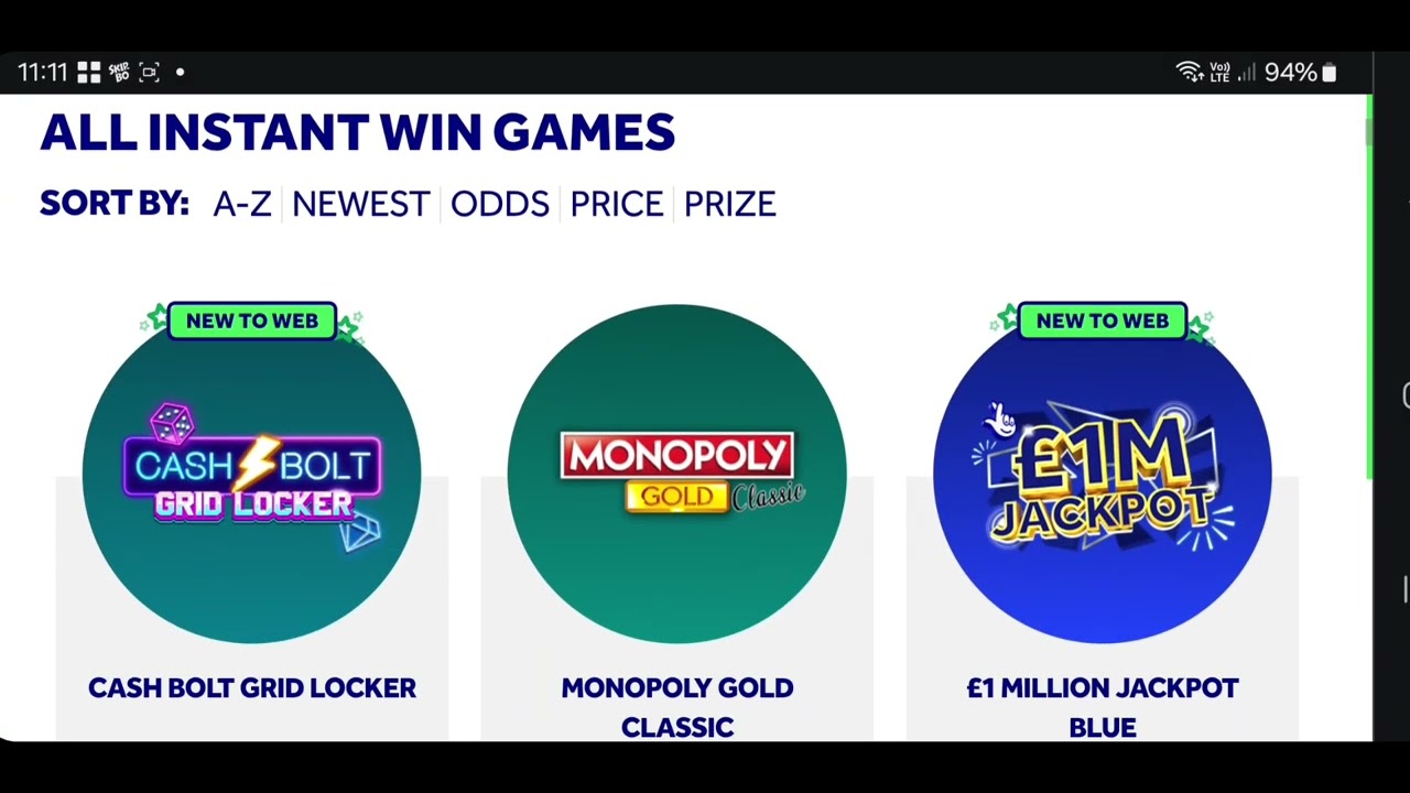 Online scratchcards from the national lottery. Number 2