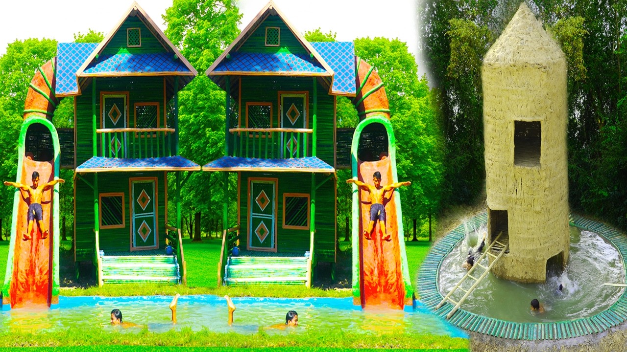 A total of 4 stories: Construction of bamboo villas and luxurious clay slides and swimming pools