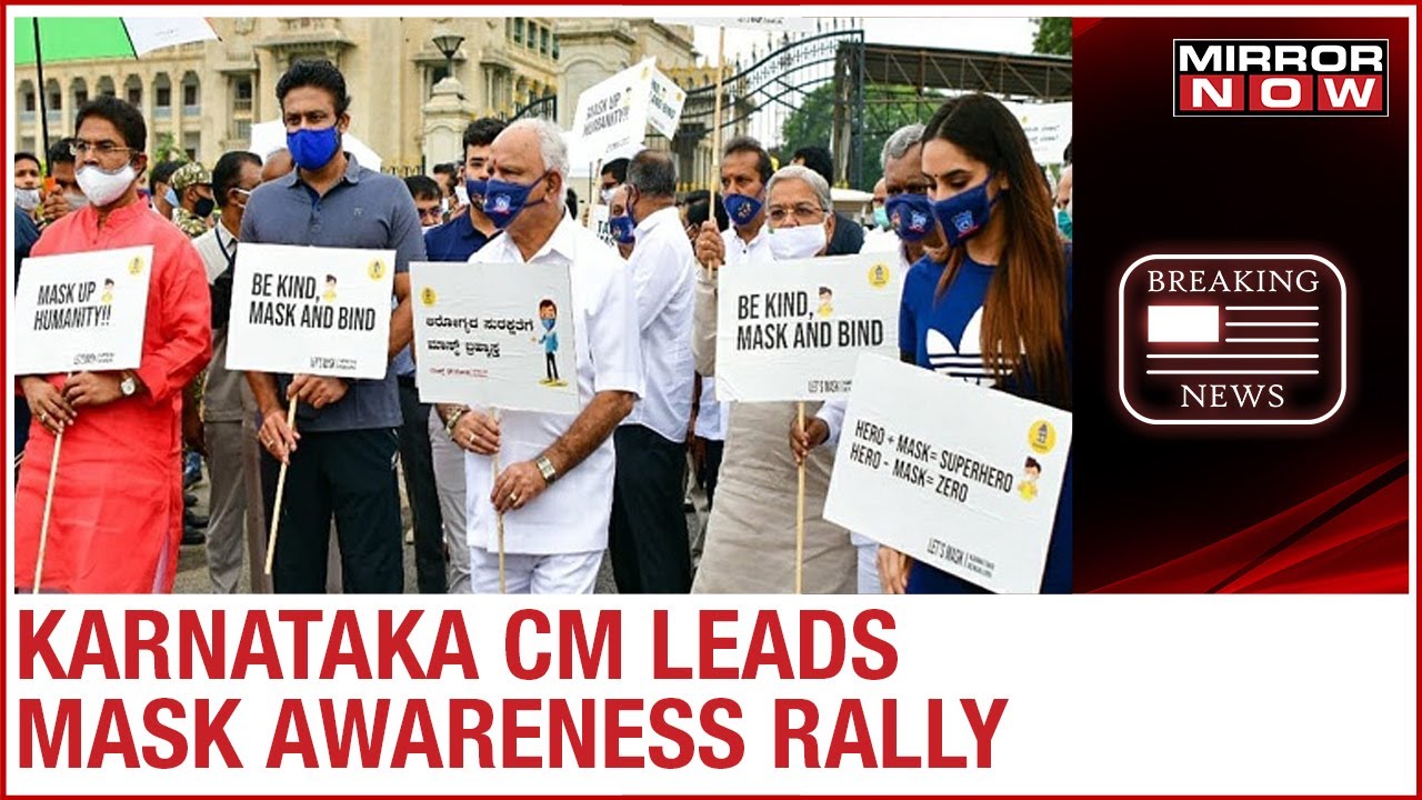 Karnataka CM B.S. Yediyurappa leads mask awareness rally amid COVID-19 pandemic