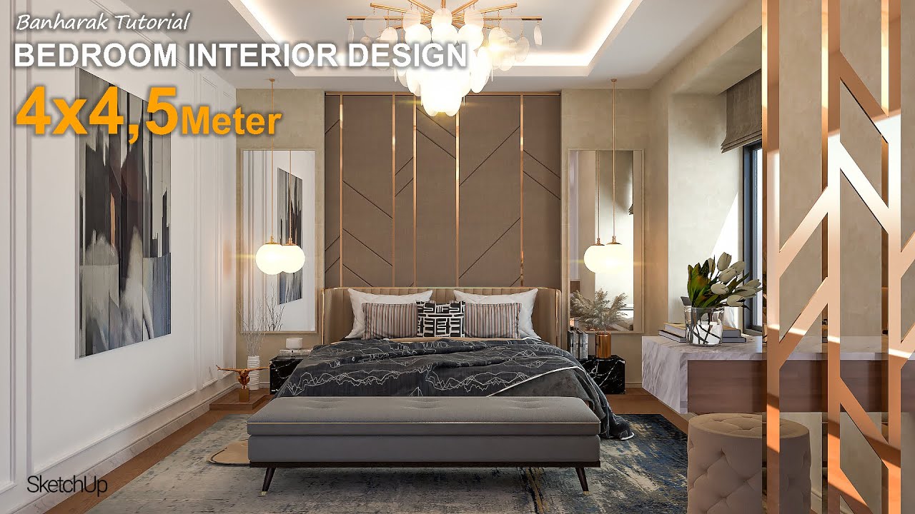 Modern bedroom design 4x4.5 meter | Sketchup interior