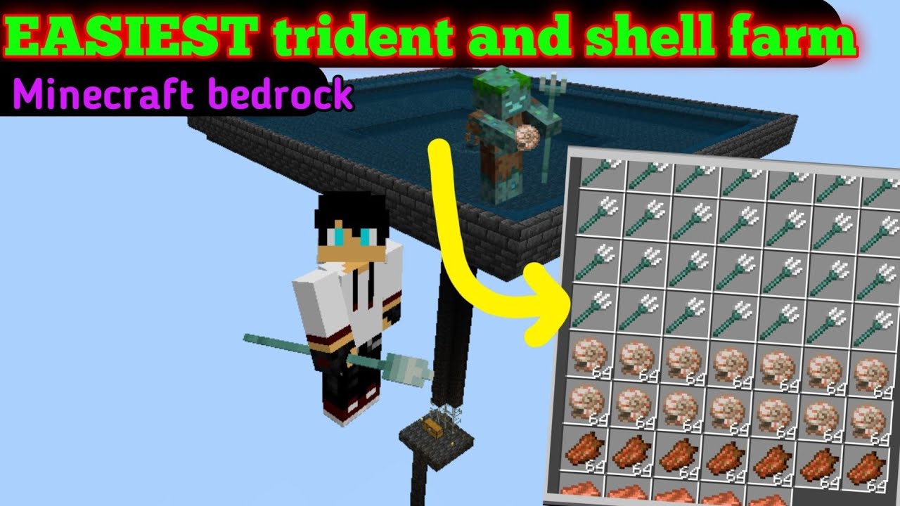 Easy trident and shell farm in Minecraft bedrock1.20/1.21(Xbox/Ps4) (pro/noob) #pro  #minecraft