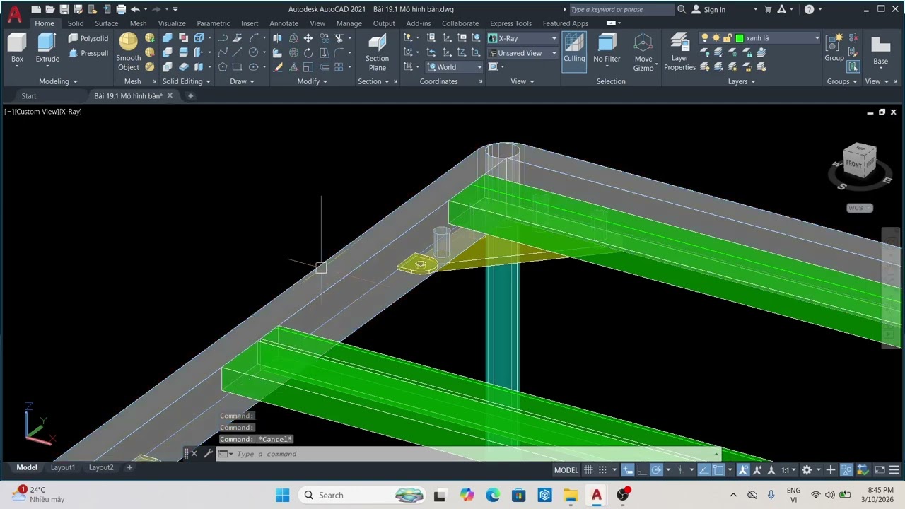 Học AutoCAD 3D nội thất | Bài 19.1 Hướng Dẫn Vẽ Bàn Khung Sắt Mặt Nan Gỗ Trong AutoCAD 3D Từng Bước