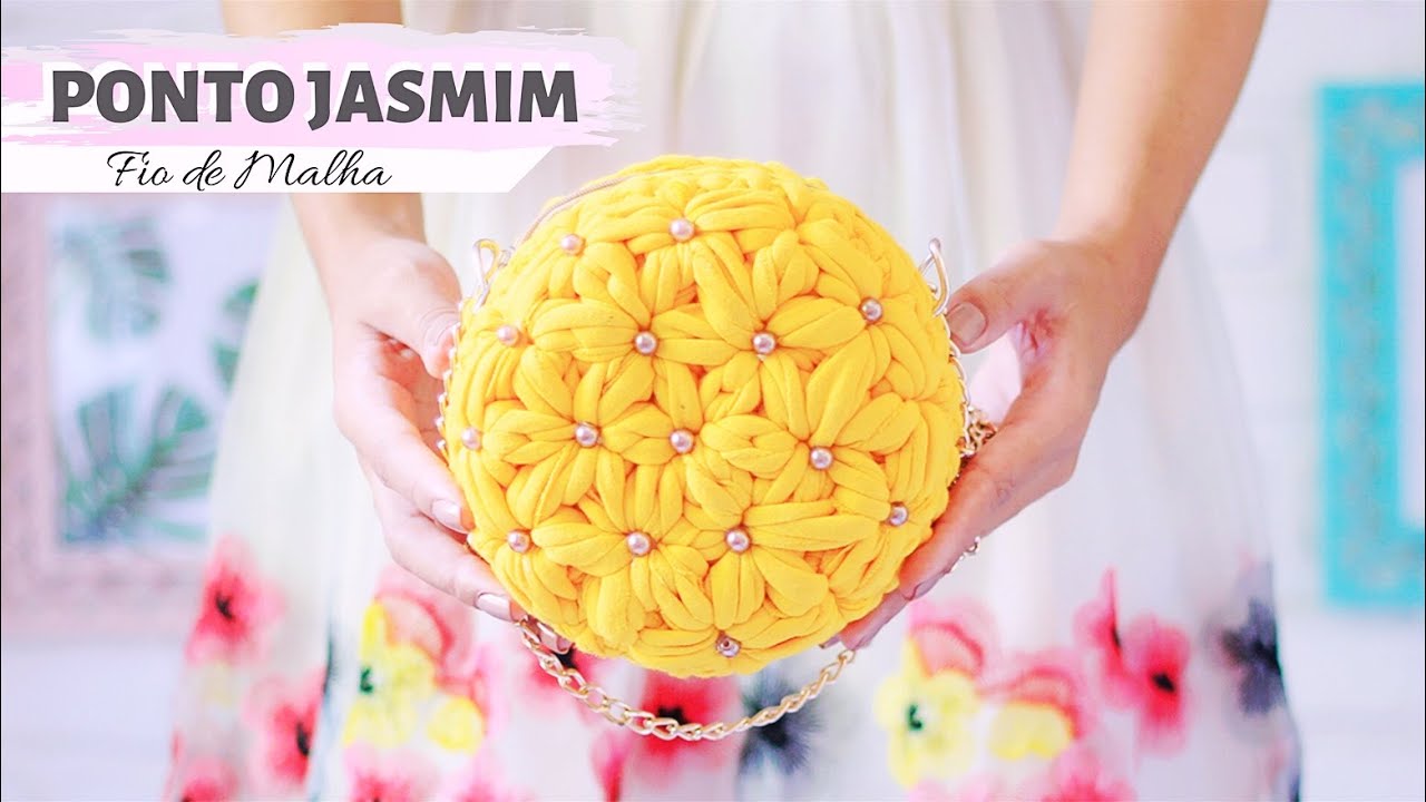 Bolsa redonda de crochê - Ponto Jasmim