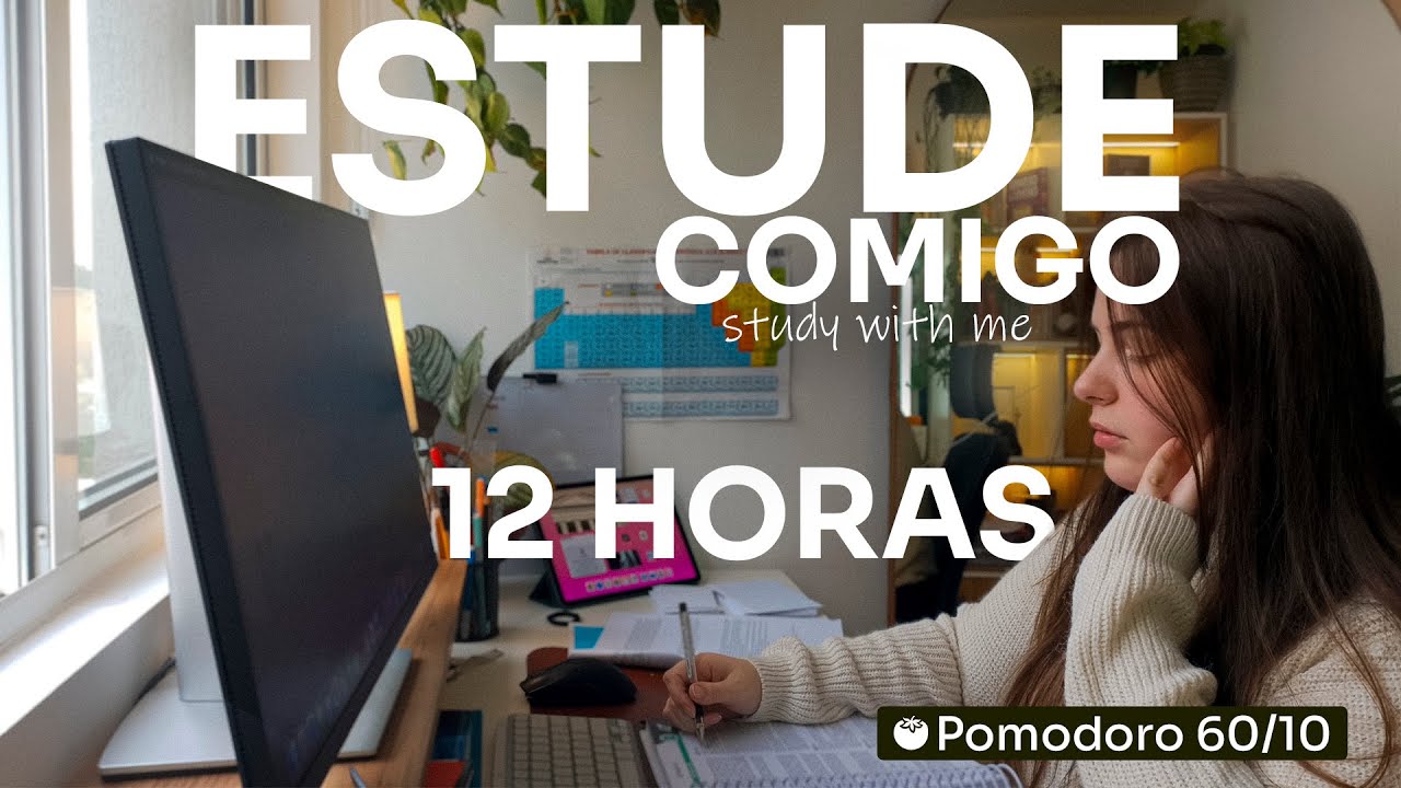 12 horas | Estude comigo em TEMPO REAL🩺  Study with me com som de chuva 🌧️ | pomodoro 60/10