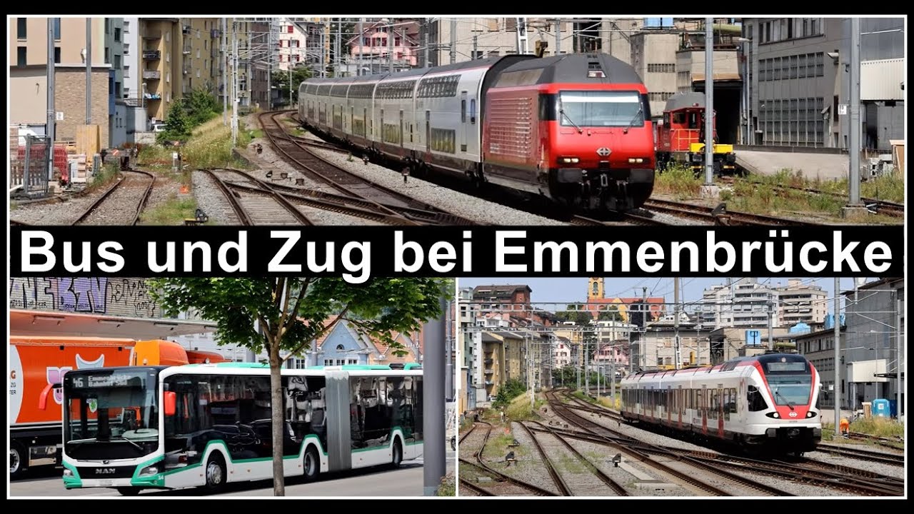 Bus und Zugsichtungen beim Gleisvorfeld des Bahnhof Emmenbrücke / Kanton Luzern / Schweiz 2023