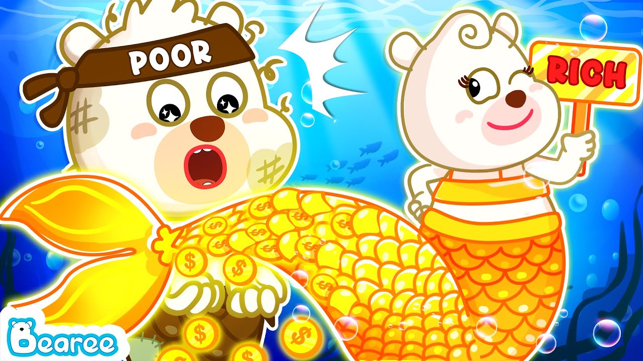 Rich Mommy Mermaid Pretend Poor to Teach Bearee to Save | Rich vs Poor Stories for Kids| Bearee Bear